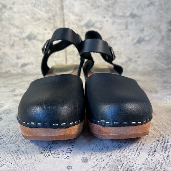 Skola Susannah black wood and leather clogs - Picture 3 of 12